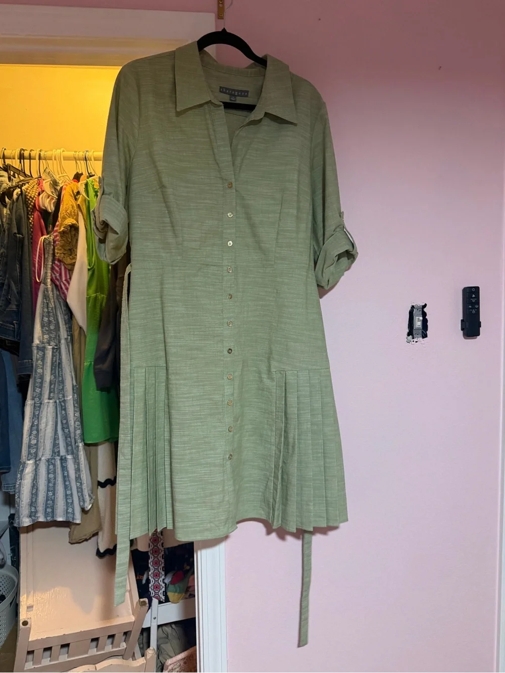 Sharagano Light Olive Button-Front Tunic Shirt